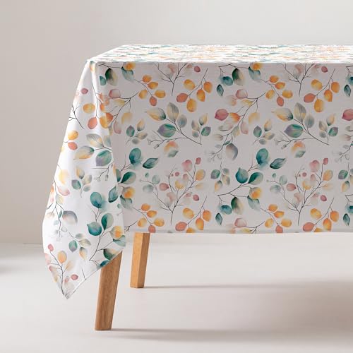 GAMUSI Tischdecke, schmutzabweisend, Baumwolle, Blumenmuster, rechteckig, 160 x 240 cm, Beige von GAMUSI