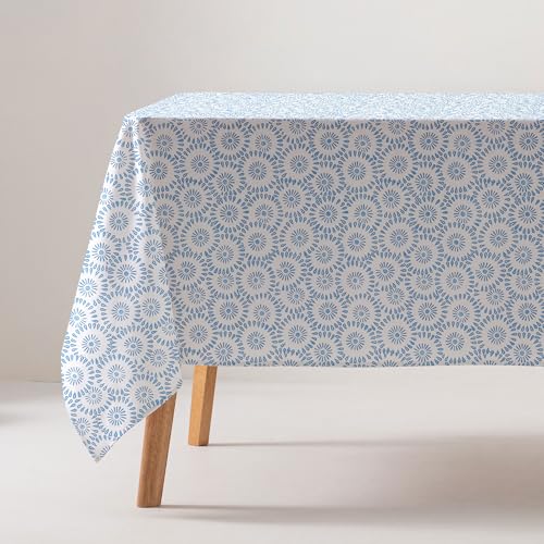 GAMUSI Tischdecke, schmutzabweisend, Baumwolle, geometrisch, mediterran, rechteckig, Stoff, 160 x 240 cm, Blau von GAMUSI