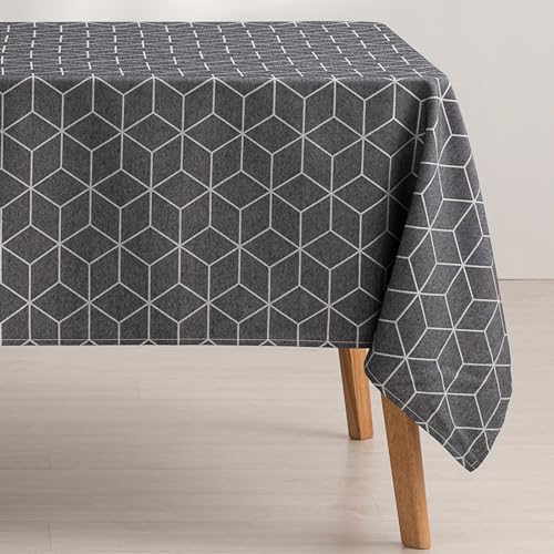 GAMUSI tischdecke abwaschbar schmutzabweisend geometrisch Linie Anthrazit 140 x 100 cm von GAMUSI