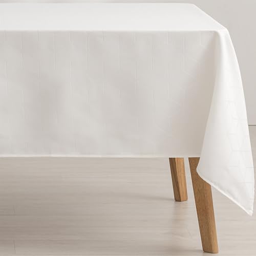 GAMUSI Tischdecke, schmutzabweisend, geometrisch, Linie, Weiß, 140 x 140 cm von GAMUSI