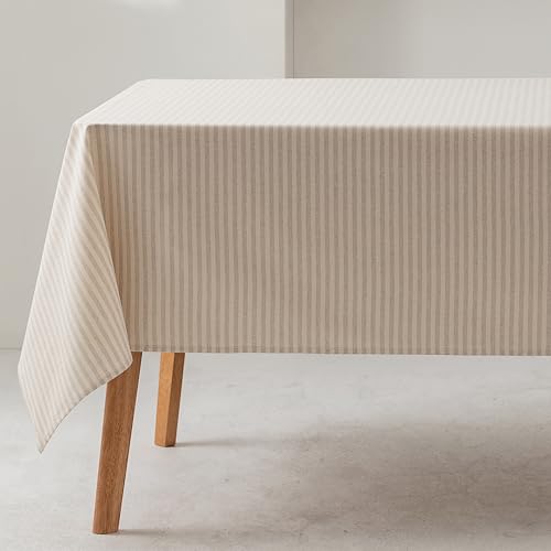 GAMUSI Tischdecke, schmutzabweisend, rechteckig, feine Streifen, hellgrau, wasserdicht, Stoff, 100 % Baumwolle, waschbar, innen und außen, 140 x 180 cm von GAMUSI