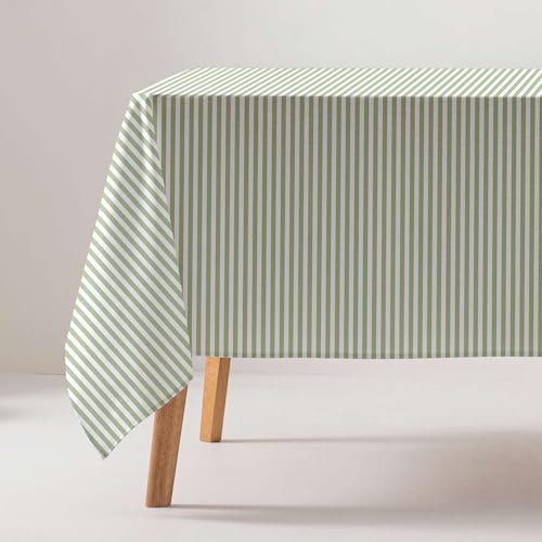 GAMUSI Tischdecke, schmutzabweisend, rechteckig, Baumwollstoff, wasserdicht, Streifen, Grün, 160 x 180 cm von GAMUSI