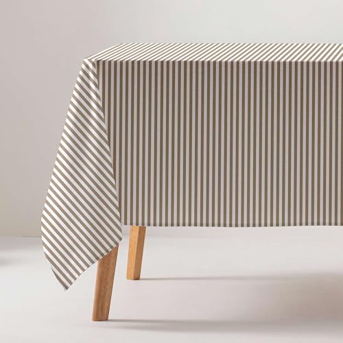 GAMUSI Tischdecke, schmutzabweisend, rechteckig, Baumwollstoff, wasserdicht, Streifen, Taupe, 160 x 240 cm von GAMUSI