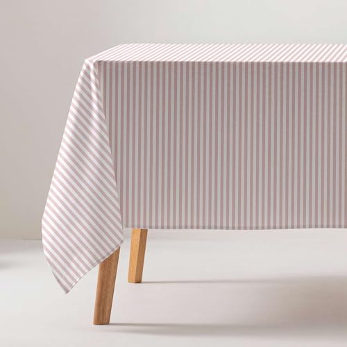 GAMUSI Tischdecke, schmutzabweisend, rechteckig, Baumwollstoff, wasserdicht, Streifen Lachs, 160 x 200 cm von GAMUSI