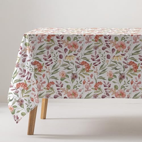 GAMUSI Tischdecke, schmutzabweisend, rechteckig, Blumenmuster, Baumwollstoff, waschbar, 140 x 240 cm, Wasserfarbe von GAMUSI