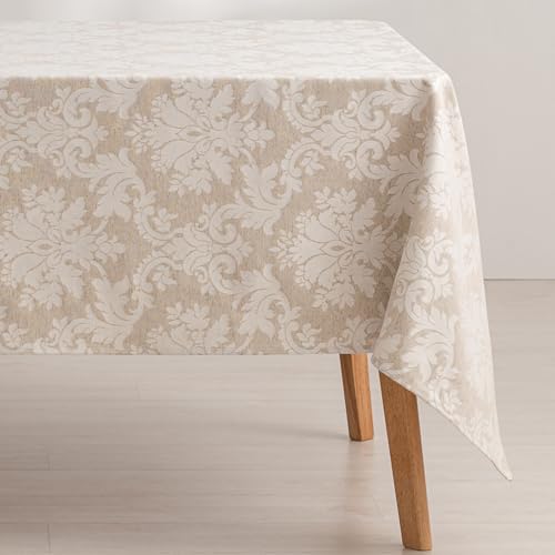 GAMUSI Tischdecke, schmutzabweisend, rechteckig, Blumenmuster, Jacquard, wasserdicht, 140 x 240 cm, Stoff, Leinenfarben von GAMUSI