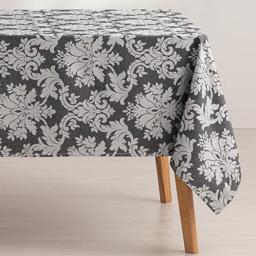 GAMUSI Tischdecke, schmutzabweisend, rechteckig, Blumenmuster, Jacquard, wasserdicht, 140 x 300 cm, Stoffgefühl, Anthrazit - Dama von GAMUSI