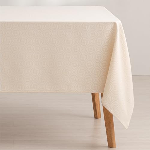 GAMUSI Tischdecke, schmutzabweisend, rechteckig, Jacquard, wasserdicht, 140 x 300 cm, Stoffgefühl, Ecru von GAMUSI