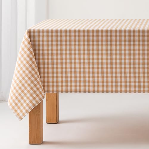 GAMUSI Tischdecke, schmutzabweisend, rechteckig, Vichy, Baumwolle, wasserdicht, 140 x 100 cm, Beige von GAMUSI