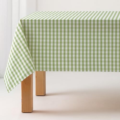 GAMUSI Tischdecke, schmutzabweisend, rechteckig, Vichy-Muster, Baumwolle, wasserdicht, 140 x 180 cm, Hellgrün von GAMUSI