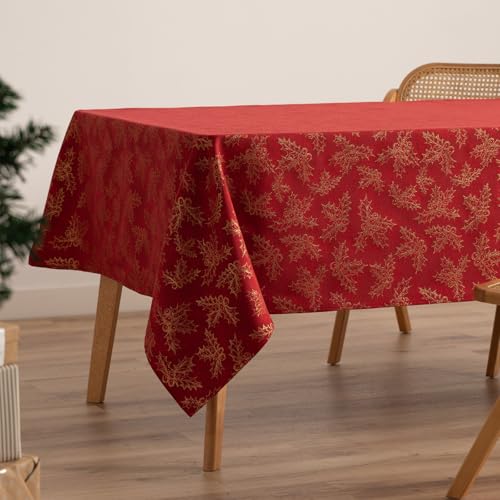 GAMUSI Tischdecke für Weihnachten, Jacquard, Goldgarn, Esstisch, quadratisch, Weihnachtsdekoration, 140 x 140 cm, Rot von GAMUSI