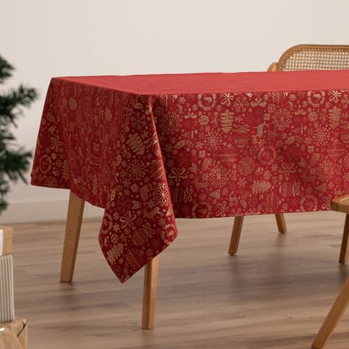 GAMUSI Tischdecke für Weihnachten, Jacquard, Goldfaden, Esstisch, rechteckig, Weihnachtsdekoration, 140 x 200 cm, Rot GAMUSI Tischdecke für Weihnachten, Jacquard, Goldfaden, Esstisch, rechteckig, Weihnachtsdekoration, 140 x 200 cm, Rot von GAMUSI