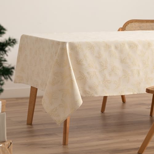 GAMUSI Tischdecke für Weihnachten, Jacquard, Goldfaden, Esstisch, rechteckig, Weihnachtsdekoration, 140 x 240 cm, Ecru GAMUSI Tischdecke für Weihnachten, Jacquard, Goldfaden, Esstisch, rechteckig, Weihnachtsdekoration, 140 x 240 cm, Ecru von GAMUSI