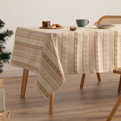 GAMUSI Tischdecke für Weihnachten, Jacquard, Goldgarn, Esstisch, rechteckig, Weihnachtsdekoration, 140 x 100 cm, Beige/Gold GAMUSI Tischdecke für Weihnachten, Jacquard, Goldgarn, Esstisch, rechteckig, Weihnachtsdekoration, 140 x 100 cm, Beige/Gold von GAMUSI