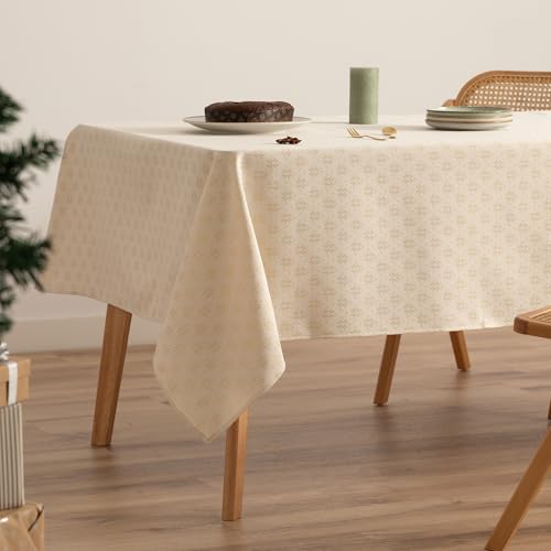 GAMUSI Tischdecke für Weihnachten, Jacquard, Goldgarn, Esstisch, rechteckig, Weihnachtsdekoration, 140 x 100 cm, naturfarben GAMUSI Tischdecke für Weihnachten, Jacquard, Goldgarn, Esstisch, rechteckig, Weihnachtsdekoration, 140 x 100 cm, naturfarben von GAMUSI