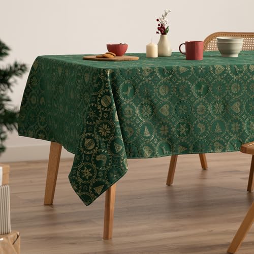 GAMUSI Tischdecke für Weihnachten, Jacquard, Goldgarn, Esstisch, rechteckig, Weihnachtsdekoration, 140 x 200 cm, Grün GAMUSI Tischdecke für Weihnachten, Jacquard, Goldgarn, Esstisch, rechteckig, Weihnachtsdekoration, 140 x 200 cm, Grün von GAMUSI