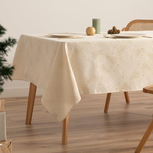 GAMUSI Tischdecke für Weihnachten, Jacquard, Goldgarn, Esstisch, rechteckig, Weihnachtsdekoration, 140 x 240 cm, naturfarben GAMUSI Tischdecke für Weihnachten, Jacquard, Goldgarn, Esstisch, rechteckig, Weihnachtsdekoration, 140 x 240 cm, naturfarben von GAMUSI