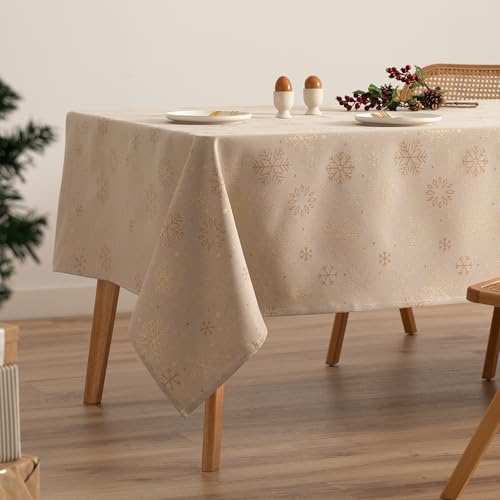 GAMUSI Tischdecke für Weihnachten, Jacquard, Goldgarn, Esstisch, rechteckig, Weihnachtsdekoration, 140 x 350 cm, Beige/Gold GAMUSI Tischdecke für Weihnachten, Jacquard, Goldgarn, Esstisch, rechteckig, Weihnachtsdekoration, 140 x 350 cm, Beige/Gold von GAMUSI