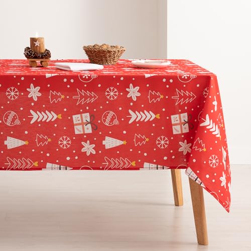 GAMUSI Tischdecke für Weihnachten, schmutzabweisend, 100 % Baumwolle, Rot, Weihnachtsdekoration, Esstisch, rechteckig, 140 x 200 cm von GAMUSI