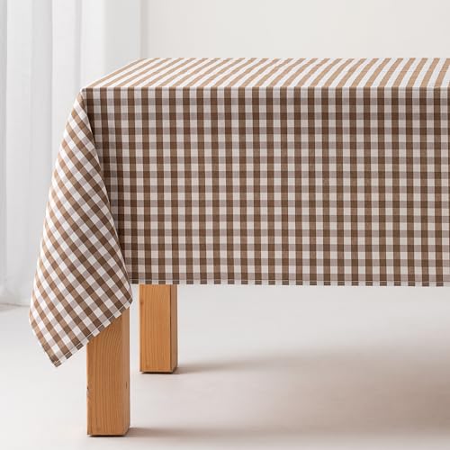 GAMUSI Tischdecke mit Fleckschutz, Motiv Vichy, Baumwolle, Stoffgefühl, 140 x 140 cm, Taupe von GAMUSI