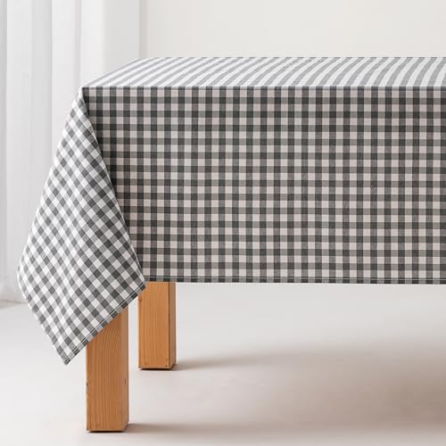 GAMUSI Tischdecke mit Fleckschutz, Motiv Vichy, Baumwolle, Stoffgefühl, 140 x 200 cm, Grau von GAMUSI