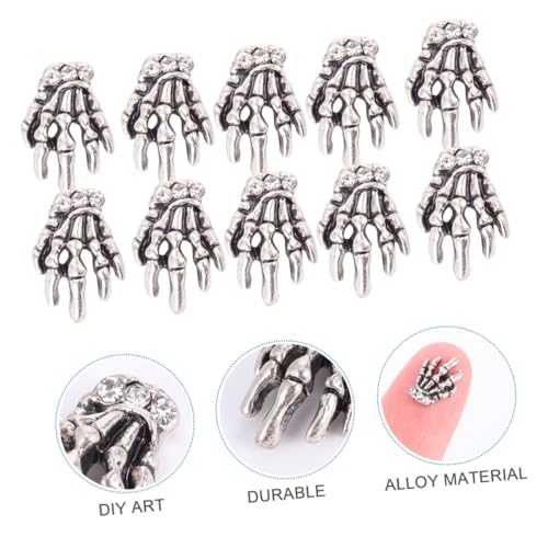 GANAZONO 10 Stück Teiliges Nagelkunst Dekorationen Alloy Hand Skelett Nail Art Decals DIY Maniküre Party Zubehör für Natürliche und Künstliche Nägel von GANAZONO