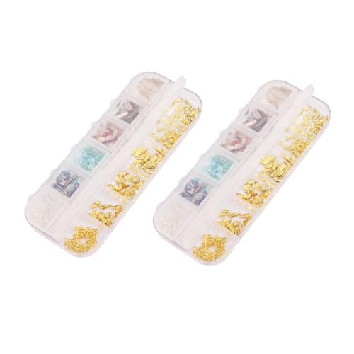 GANAZONO 2 Boxen Fächer Nagel Charm mit Muschel Metallornamenten DIY Maniküre Nail Art Dekoration für Frauen Vielseitiges Nail Decor für Natürliche und Künstliche Nägel Perfektes für von GANAZONO