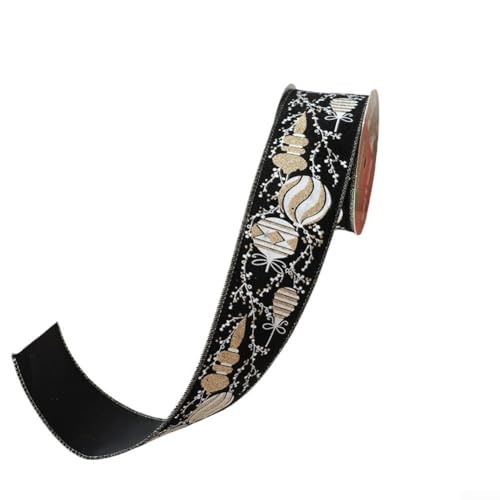 GANCEI Luxuriöses rotes Samtband mit Draht und glitzerndem goldfarbenem Aufdruck "Merry Christmas", 10,2 cm breit, 9,1 m für Bäume, Kränze, Schleifen und festliche Girlanden (schwarz) von GANCEI