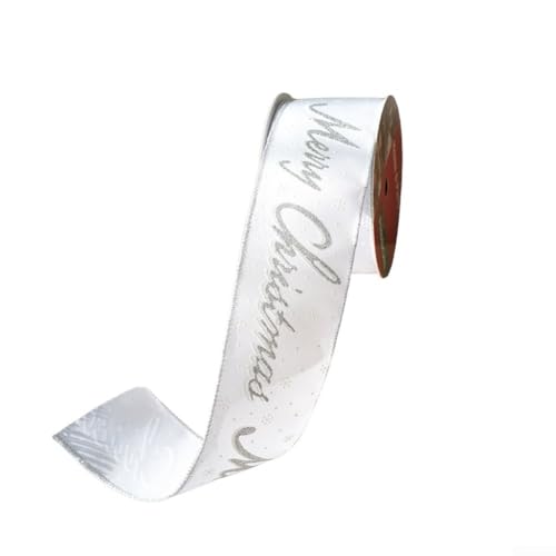 GANCEI Luxuriöses rotes Samtband mit Draht und glitzerndem goldfarbenem Aufdruck "Merry Christmas", 10 cm breit, 9,1 m für Bäume, Kränze, Schleifen und festliche Girlanden (Silber) von GANCEI