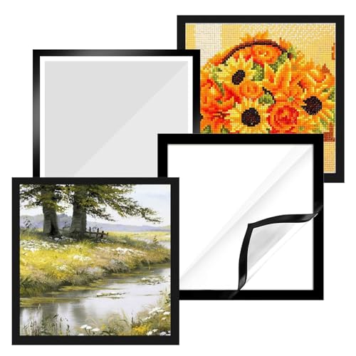 GANILITY Diamond Painting Rahmen, 4 Stück Selbstklebend Magnetisch Bilderrahmen, 30 x 30 cm Magnetischer Rahmen, Bilderrahmen Bildhalter Cliprahmen, Diamant Kunstrahmen Painting Bilder (Schwarz) von GANILITY