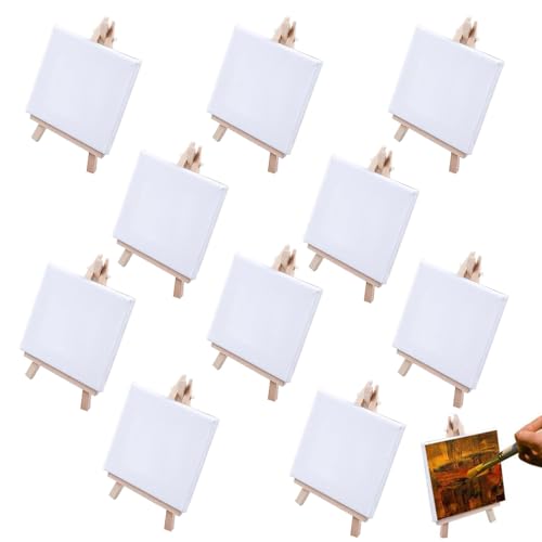 Mini Staffeleien mit Leinwand, 10 Stück, Mini-Holzstaffelei-Set, 10 x 10 cm Leinwand, mit 8 x 15 cm Staffelei Kleine, Mini Staffelei aus Holz Dekoration, für Künstlerisches Schaffen, Ölgemälde Mini Staffeleien mit Leinwand, 10 Stück, Mini-Holzstaffelei-Set, 10 x 10 cm Leinwand, mit 8 x 15 cm Staffelei Kleine, Mini Staffelei aus Holz Dekoration, für Künstlerisches Schaffen, Ölgemälde von GANILITY