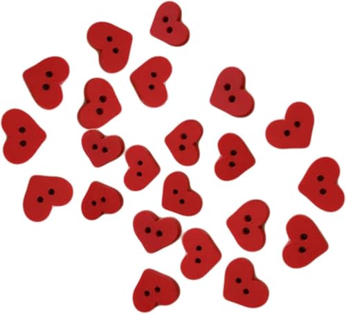 100 rote Herz-Holzknöpfe (2 Löcher, 1,5 cm, Nähutensilien) von GANPUB