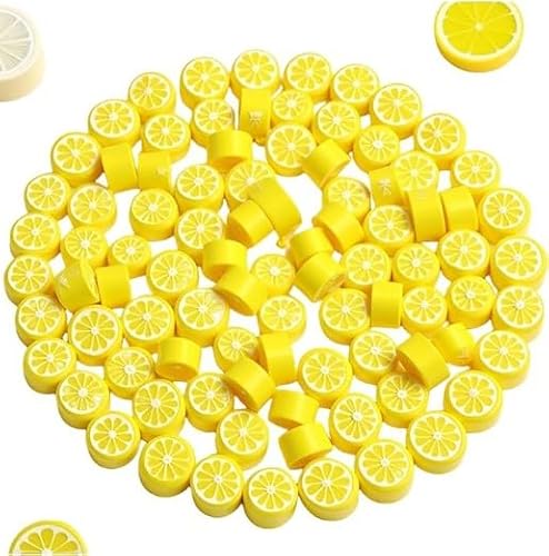 200 Stück gelbe Zitronen-Polymer-Ton-Perlen, 10 mm, Obst-Charm-Abstandshalter für Schmuckherstellung, Halskette, Ohrringe und Armband, Bastelbedarf, flache Perlen, Sommer-Schmuck-Sets und von GANPUB