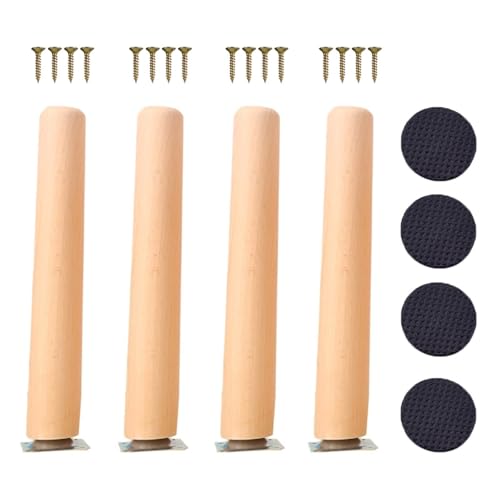 GAOBINGB 4 Stück Möbelbeine aus Holz, Sofabeine, Tischbeine, DIY-Ersatzmöbelfüße, mit Montageplatten, Schrauben und rutschfesten Matten, für Schränke, Betten, Schreibtische (25 cm) von GAOBINGB