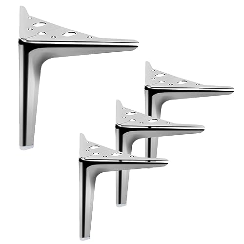 GAOBINGB 4 Stück Silberne Möbelbeine, Metallmöbelbeine, dreieckige Möbelfüße aus Metall, DIY-Möbelersatzfüße für TV-Schränke, Ottoman-Sofa-Schränke, mit Schrauben (18 cm) von GAOBINGB