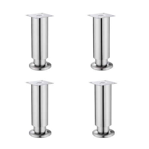 GAOBINGB 4er-Set Möbelbeine aus Edelstahl, verstellbare Schrankbeine, Metall-Sofa-Ersatzstützfüße für Tisch, Stuhl, Schreibtisch, Küchenschrank, Schränke, mit Schrauben (Silber, 10 cm) von GAOBINGB