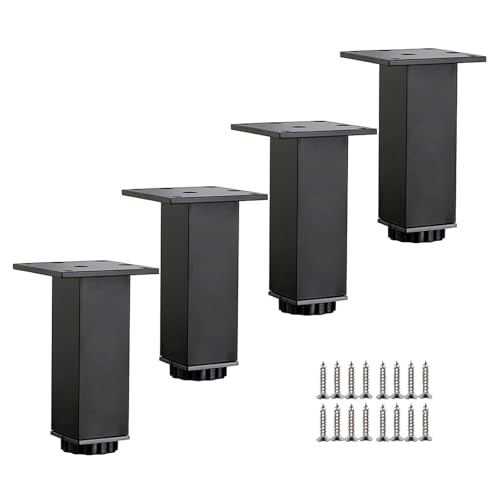 GAOBINGB Ersatz-Möbelbeine, höhenverstellbare Schrankbeine, Tischbeine aus Metall, Aluminiumlegierung, Stützfüße für Badezimmer-/Küchenmöbel, 4 Stück, mit Schrauben (schwarz, 20 cm) von GAOBINGB