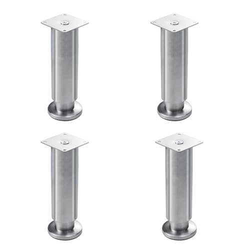 GAOBINGB Verstellbare Schrankbeine, 4er-Pack Möbelbeine, Sofa-Erhöhungsfüße, Möbelstützfüße aus Edelstahl, Tischbeine aus Metall, DIY-Ersatzteile, mit Schrauben, Silber (50 cm) von GAOBINGB