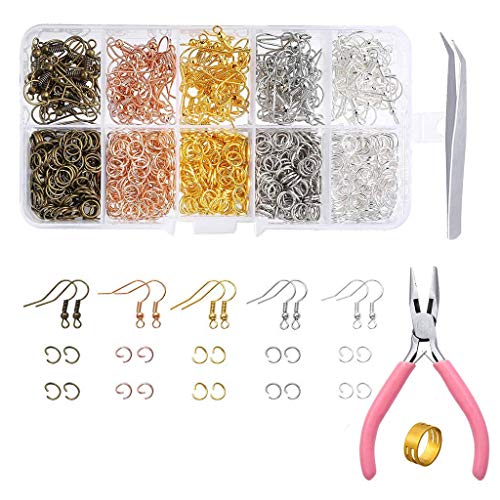 1128 Stück Ohrringe Herstellung Zubehör mit Ohrringhaken, Biegeringe, Zange, Pinzette, Sprungöffner für Schmuck von GAOFESA