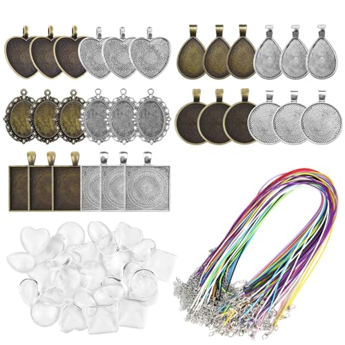 90 Stück Halsketten-Zubehör, plattierte Anhängerbasis und Glas-Cabochons, versilberte Fassung, Halsketten-Fundstücke 90 Stück Halsketten-Zubehör, plattierte Anhängerbasis und Glas-Cabochons, versilberte Fassung, Halsketten-Fundstücke von GAOFESA