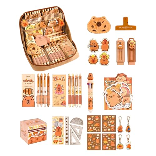 Schreibwaren für Schüler und Schule, mit großem Federmäppchen, Radiergummi, Stift, Haftnotizen, Lineal, Aufkleber, Papierklemme, Tiermotiv, Schreibwaren-Kollektion, 21 Stück von GAOFESA