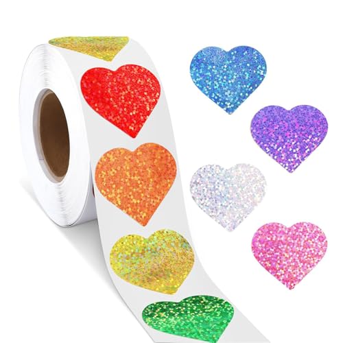 500 Stück glitzernde Herz-Aufkleber, selbstklebende Verpackungsetiketten, 25 mm, Valentinstag-Versiegelungsaufkleber für Hochzeit Suuply von GAOINTELL