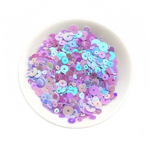 1200 Stück flache, runde, lose Pailletten, Durchmesser 3/4/5/6 mm, for Nähen, for Hochzeitsbasteln, for Kleidungszubehör(White Purple) von GAOJUDAF