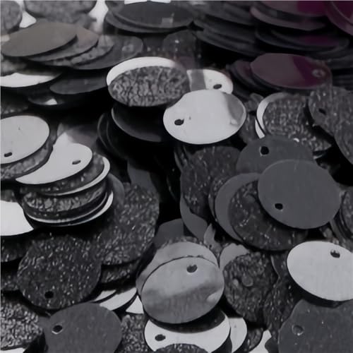 200 Stück 10/20 mm Glitzer-Pailletten, Gewicht 10 g, flache, runde PVC-Pailletten mit Blitzpulver for Basteln(Black,10mm) von GAOJUDAF