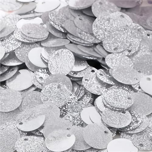 200 Stück 10/20 mm Glitzer-Pailletten, Gewicht 10 g, flache, runde PVC-Pailletten mit Blitzpulver for Basteln(Silver,20mm) von GAOJUDAF