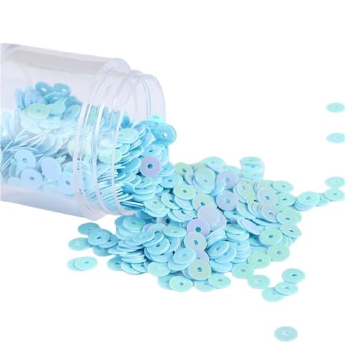 GAOJUDAF 10 g lose PVC-Pailletten, Durchmesser 2–6 mm, flache, runde, matte und cremefarbene Pailletten for Hochzeitskleider(Light blue,5mm) von GAOJUDAF