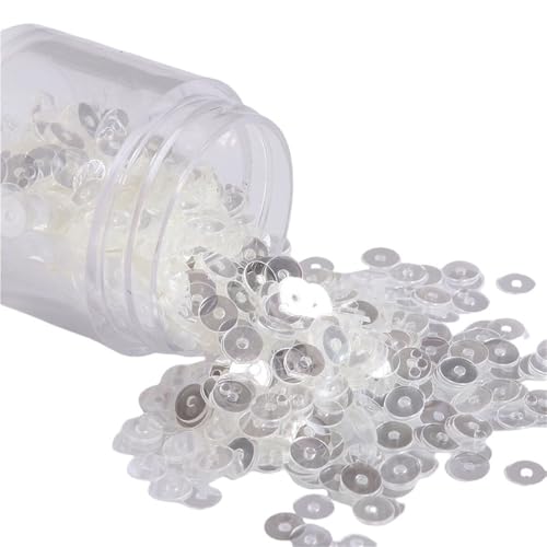 GAOJUDAF 10 g lose PVC-Pailletten, Durchmesser 2–6 mm, flache, runde, matte und cremefarbene Pailletten for Hochzeitskleider(White,6mm) von GAOJUDAF