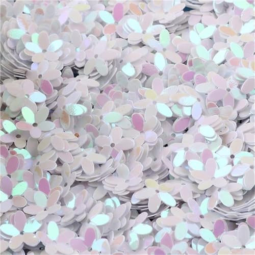GAOJUDAF 10 mm lose runde Cup-Pailletten, 10–50 g dreidimensionale fünfblättrige Blumen-Pailletten for Selbernähen(White,50) von GAOJUDAF