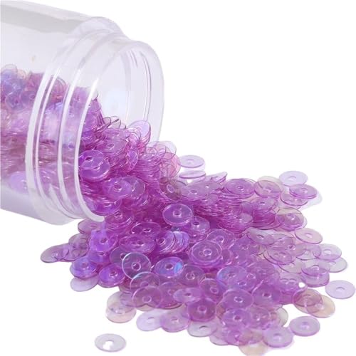GAOJUDAF 2–6 mm runde, klare, flache Pailletten mit Löchern, Gewicht 10 g, leichte Materialien, Pailletten for Kleidung und Schmuck(Clear Purple,6mm) von GAOJUDAF