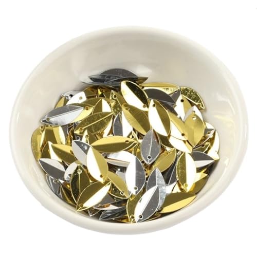 GAOJUDAF 360 Stück 6 x 14 mm Pailletten mit Löchern in Pferdeaugenform, oval gefaltete PVC-Pailletten for Hochzeiten, DIY-Bastelarbeiten(Gold Silver) von GAOJUDAF